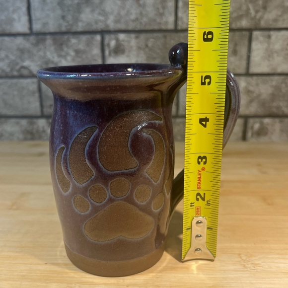 Handmade Alaskan Pottery Mug with Bear Print Design Purple and Gray glaze 5 5/8” - Picture 6 of 7